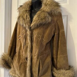Women's Brown Faux Fur Trim Jacket